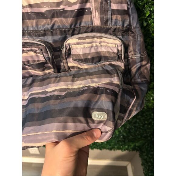 Lug Travel Puddle Jumper Packable Tote Bag Lightweight Purple Gray Striped - Picture 2 of 4